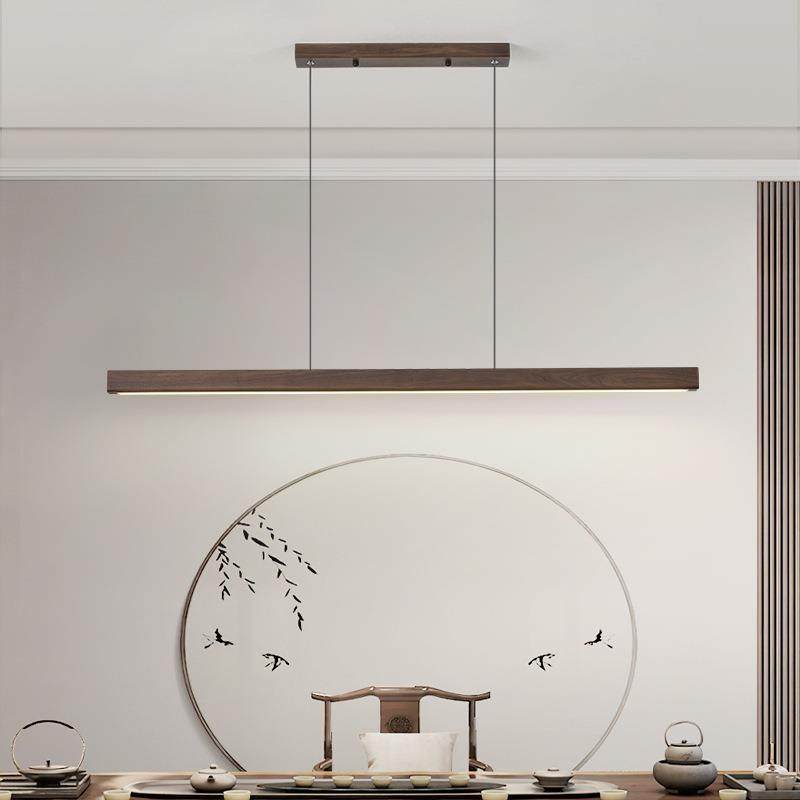 新中式茶室吊灯简约一字长条黑胡桃实木餐厅原木吊灯禅意宁静,家装灯饰光源,智能吊灯,淘宝优惠券,粉丝福利购,淘宝优惠卷