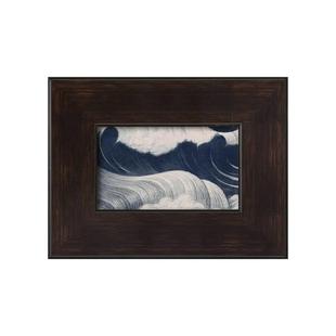 牛仔蓝氛围感中古海浪日式浮世绘哑光油布客厅餐厅装饰挂画实木框