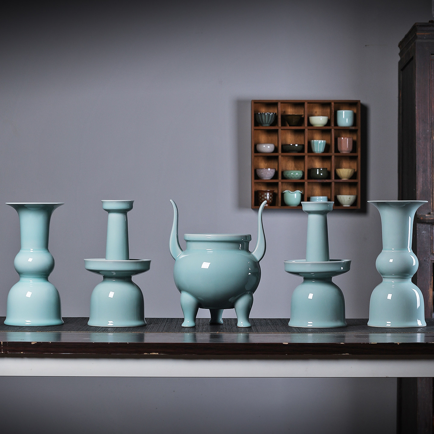 青瓷陶瓷五供12寸大号香炉寺院佛前供具烛台花瓶禅意摆件佛具龙泉,家居饰品,装饰摆件,淘宝优惠券,粉丝福利购,淘宝优惠卷