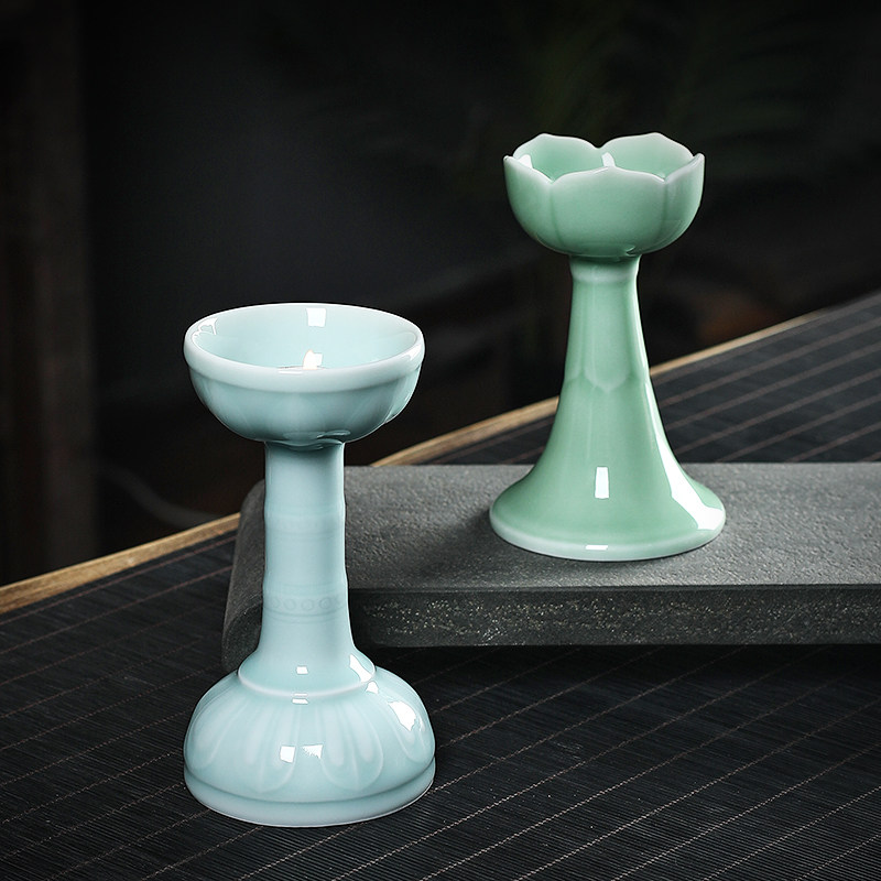 青瓷莲花蜡烛台供佛用品龙泉陶瓷酥油灯座家用佛前供奉摆件中式,家居饰品,烛台,淘宝优惠券,粉丝福利购,淘宝优惠卷