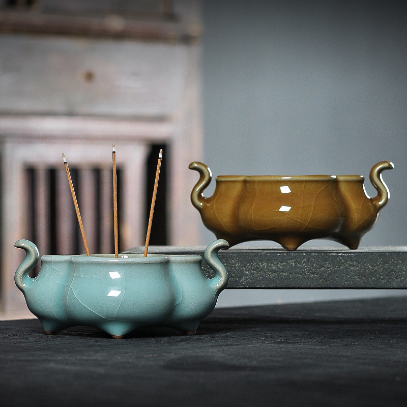 龙泉双耳香炉茶道用品