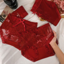 洁韵朵本命年红色内裤女性感蕾丝收腹大码纯棉抑菌裆结婚礼物短裤