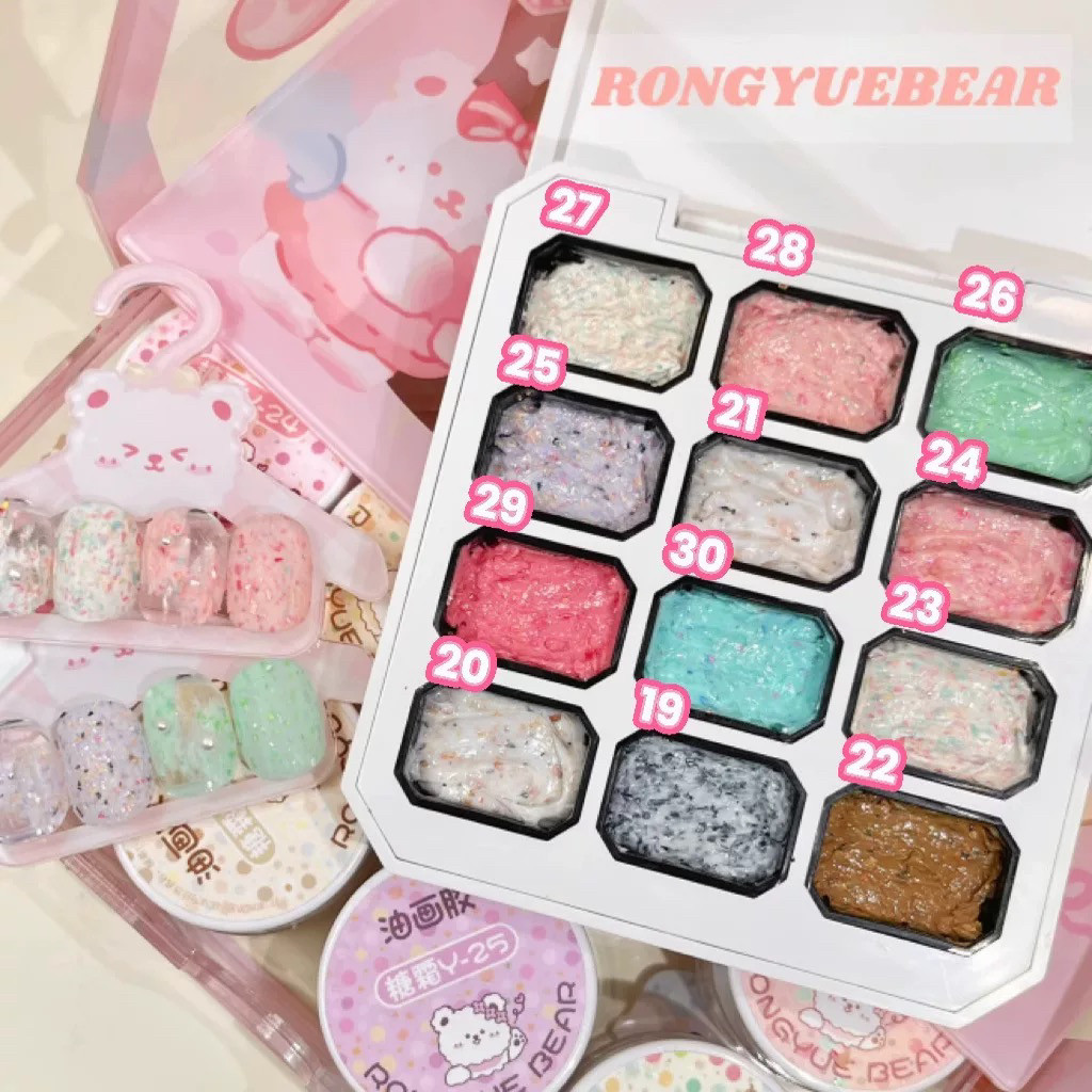 榕悦熊RONGYUEBEAR糖霜12宫格油画胶美甲可爱免洗ins风糖果甲油胶图片