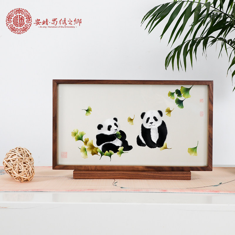 安靖蜀绣之乡大师精制熊猫摆件