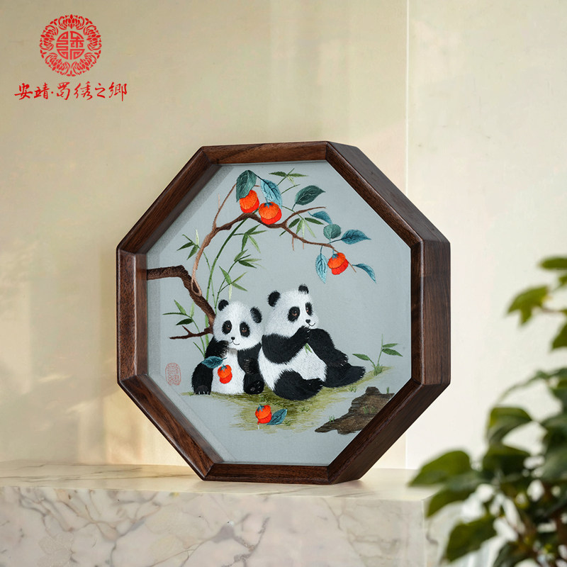 蜀绣摆件纯手工绣熊猫礼物