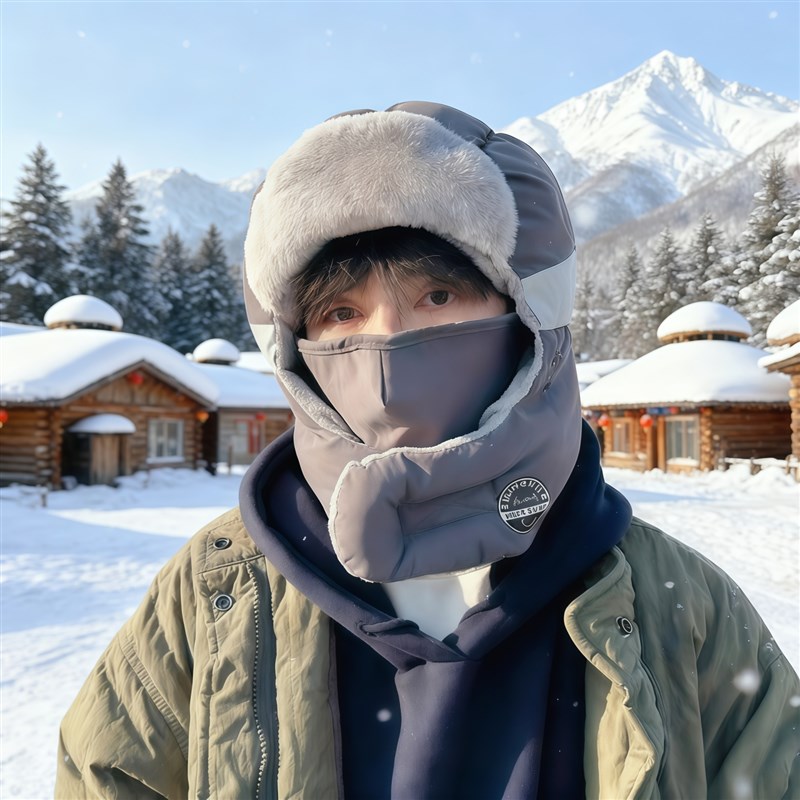 东北防寒帽子哈尔滨男士护耳帽男生加绒防风电动车冬天骑车雷锋帽