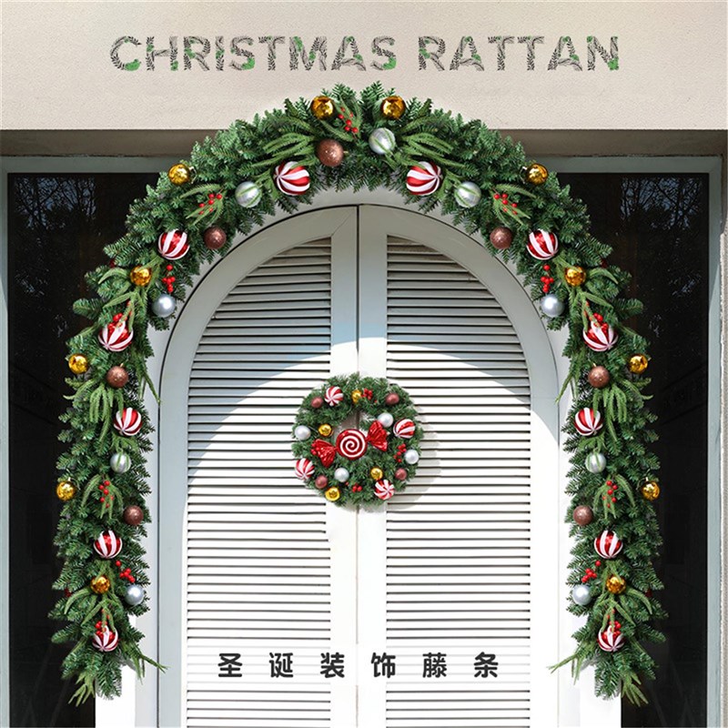 圣诞藤条装饰2025年圣诞节门口挂饰场景布置家里楼梯扶手节日氛围