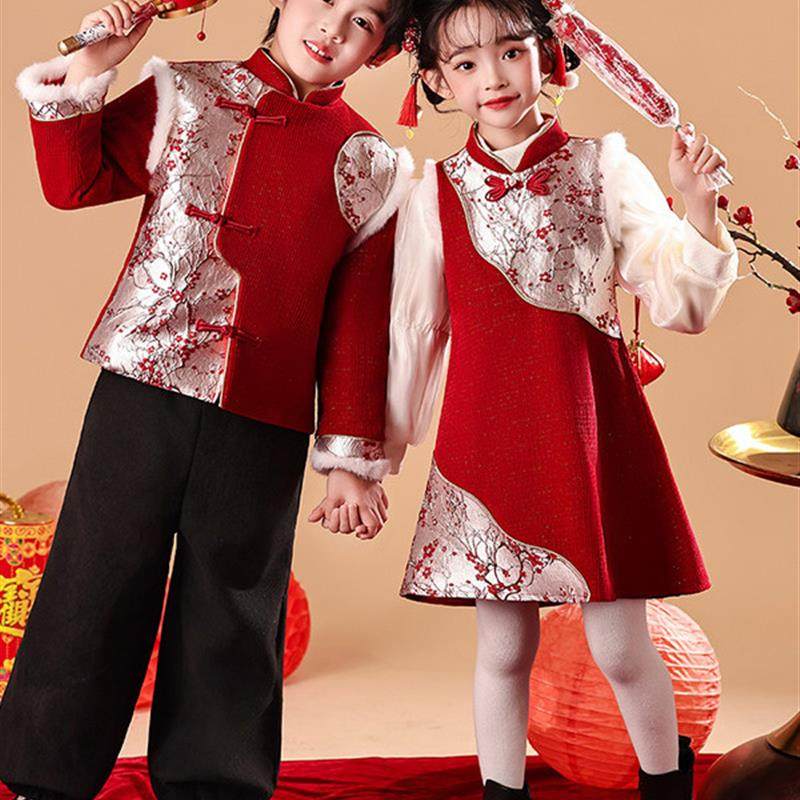 2026年新款男女童冬季拜年服加绒加厚中国风合唱服儿童元旦演出服,童装/婴儿装/亲子装,唐装,淘宝优惠券,粉丝福利购,淘宝优惠卷