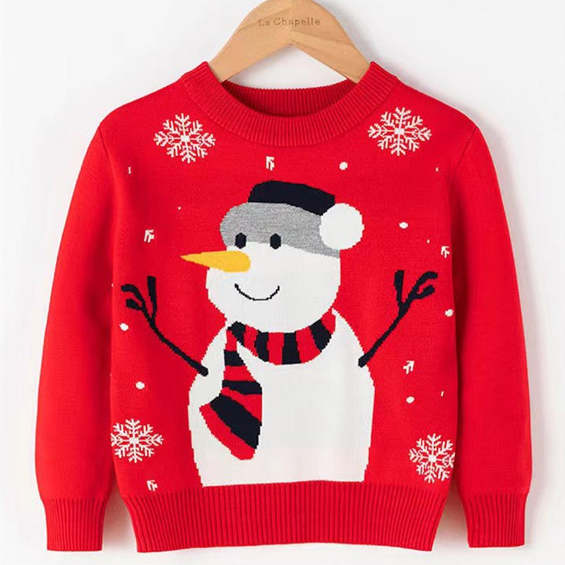 儿童圣诞毛衣女童外穿针织打底衫欧美男童套头加厚毛衫亚马逊