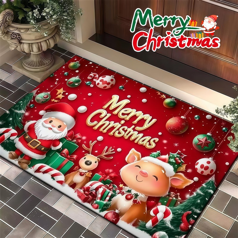 圣诞节地垫家用入户门店铺进门氛围垫子红色圣诞老人主题元素脚垫