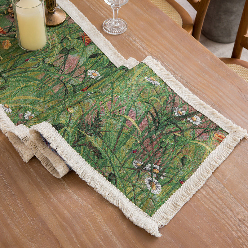 美式复古绿色桌旗小雏菊感电视柜茶几边柜斗柜盖布长条装饰布