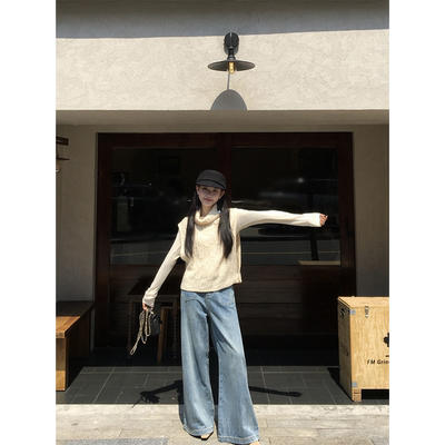 黄亮Elovey 好穿牛仔新增色来袭-高腰直筒宽松显瘦牛仔裤女秋冬