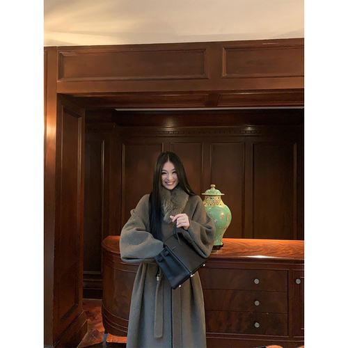 黄亮Elovey【雾都黎明】羊毛可拆卸狐狸毛领双面呢大衣（含腰带）