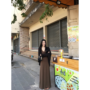 黄亮Elovey 大姐姐温柔套装长款吊带裙+针织开衫两件套气质