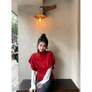 00pm 黄亮Elovey 小众设计感半高领针织背心马甲