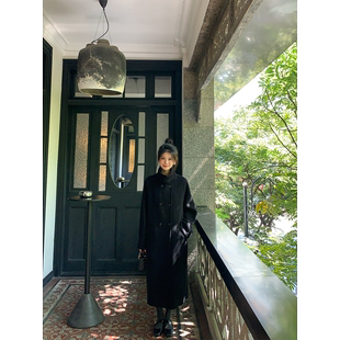 黑色双面呢大衣外套女秋冬 绵羊毛立领H版 黄亮Elovey 时髦画报