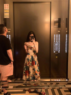 黄亮Elovey 浪漫花园抹胸连衣裙女夏季收腰显瘦生日裙宴会裙