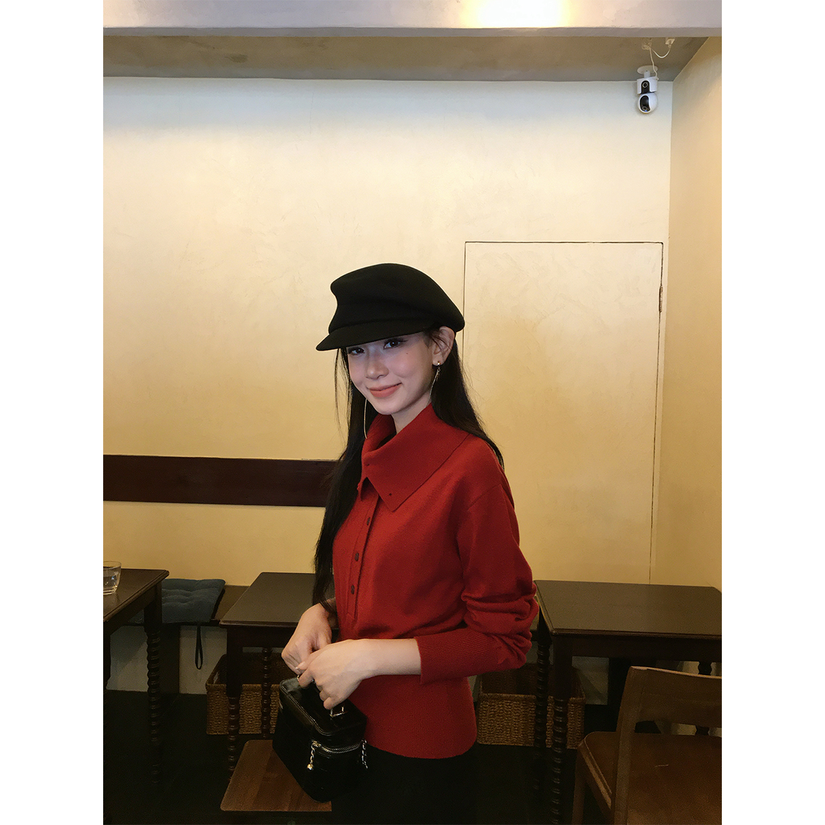 黄亮Elovey 绵羊毛堆领纸片人针织短款毛衣女显瘦百搭上衣B02-3