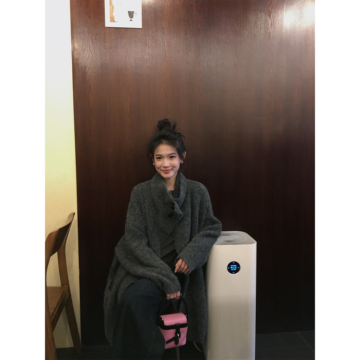 黄亮Elovey【慵懒自洽】羊毛特种纱气质中灰色中长款针织开衫外套