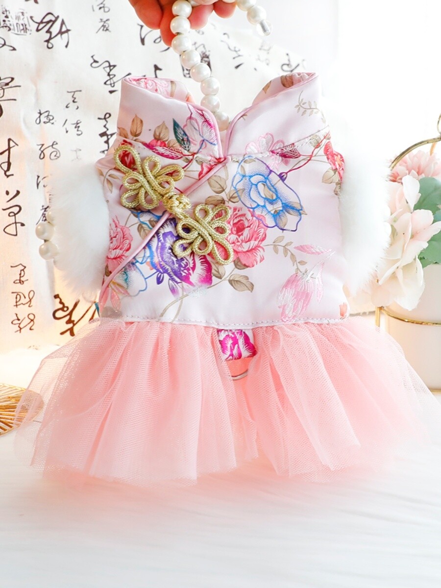 小狗猫咪新年唐装公主裙秋冬厚款喜庆过年衣服泰迪比熊小型犬宠物