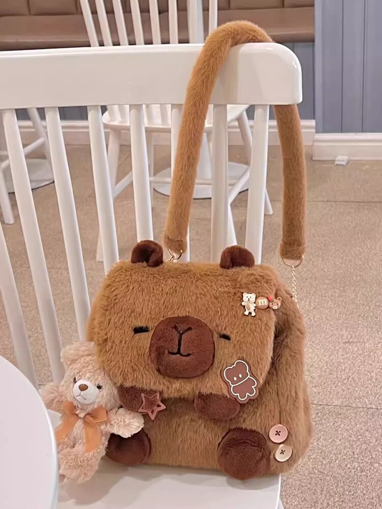 毛绒卡皮巴拉水豚包包可爱毛茸茸背包女2024秋冬新款单肩双肩包包