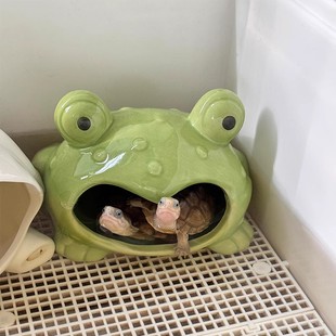 乌龟爬宠躲避屋陶瓷大嘴青蛙造景鱼缸摆件攀爬守宫睡觉窝洞穴可爱