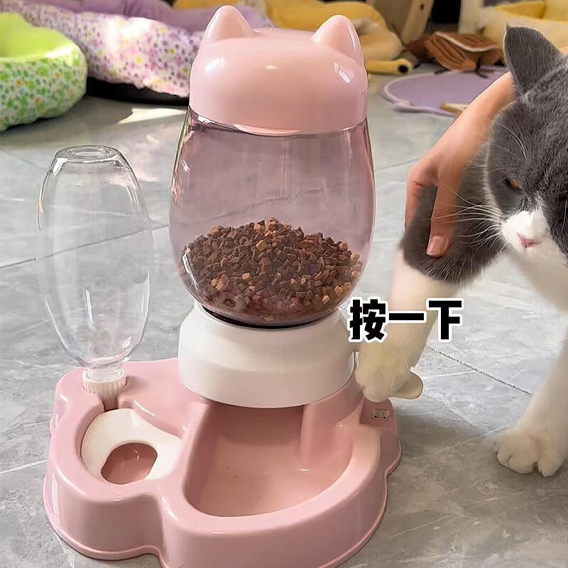 猫碗猫咪自动喂食器双碗饮水一体智力按压式脚踏猫粮投食器防打翻