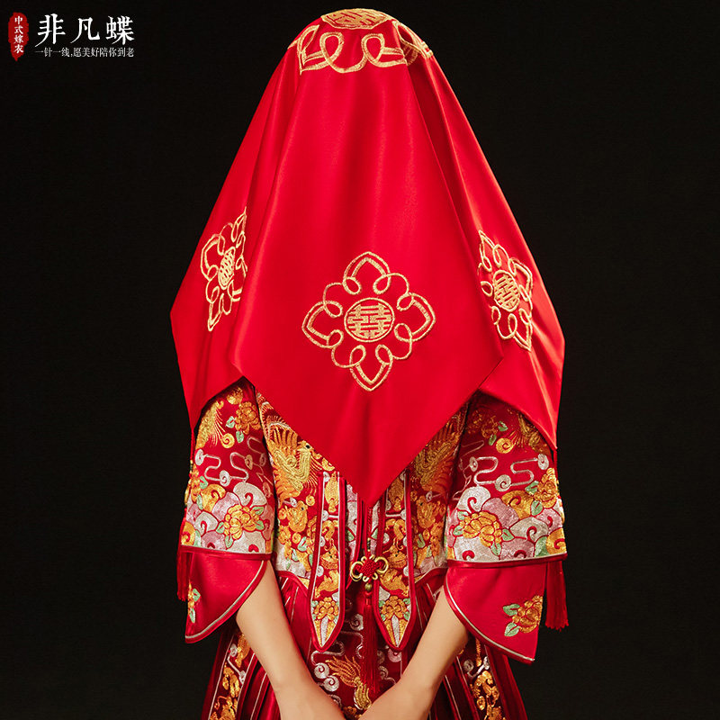 红盖头新娘结婚头纱中式秀禾服复古红色绣花头巾缎面流苏刺绣喜帕|ruв категории Аксессуары, свадебное платье, аксессуары, вуаль - от Buy2taobao.com для оказания профессиональной услуги покупки агента Taobao