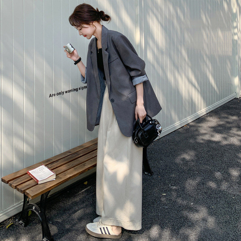 灰色西装外套女2025新款春秋今年流行爆款小个子休闲 西服上衣