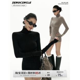 野生zero 高领修身长袖连衣裙女秋季新款设计感小众辣妹显瘦裙子