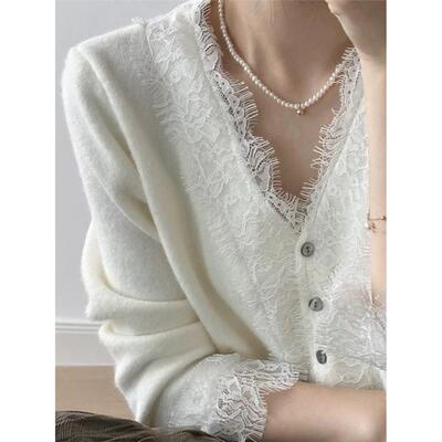 秋新款V领羊毛开衫女宽松