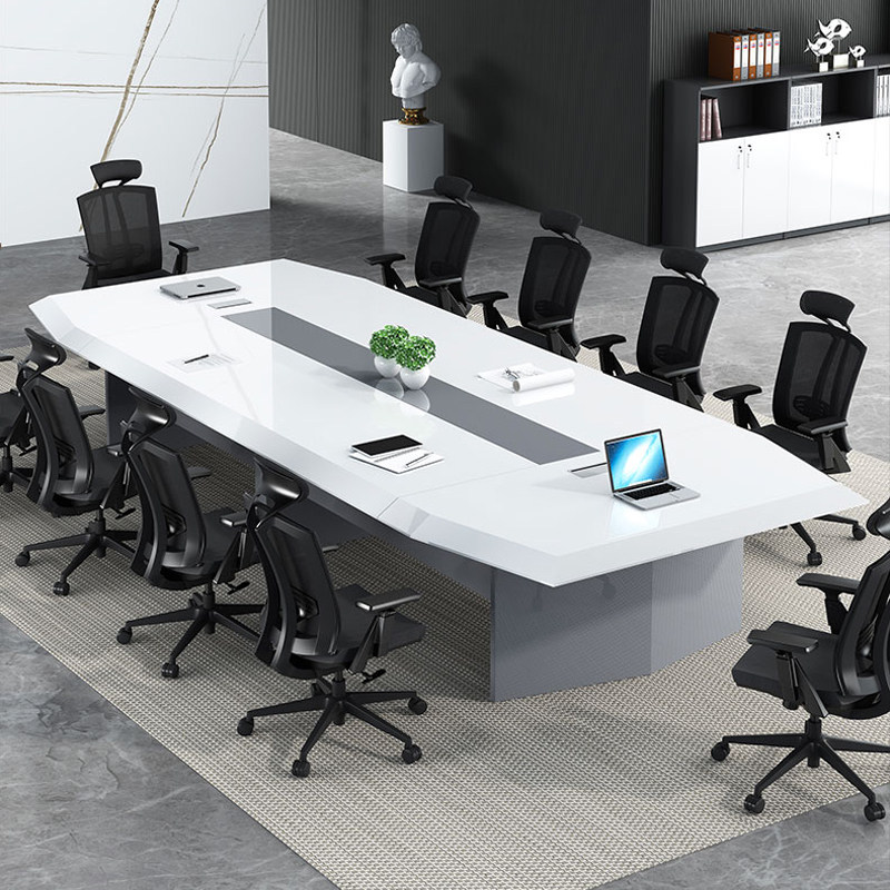 白色烤漆会议桌大型会客长桌时尚简约现代办公室家具洽谈桌椅组合
