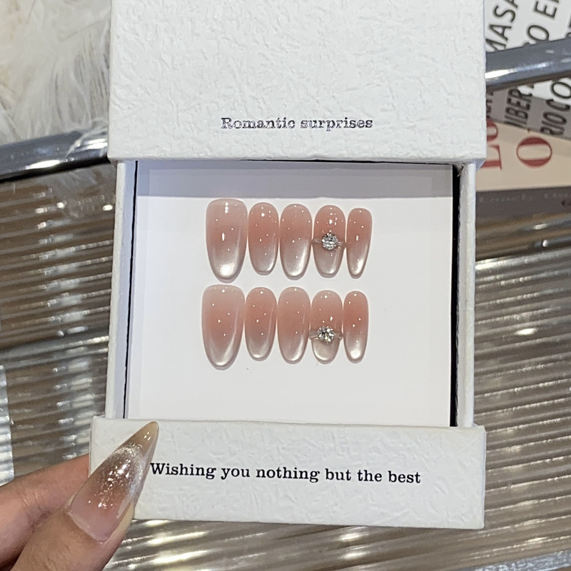 一只顾美甲冰透纯欲腮红侧光猫眼镶钻可拆卸日常穿戴甲贴片