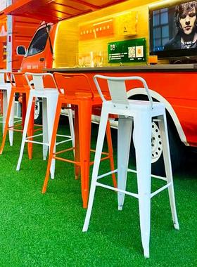 铁艺橙色吧台椅高靠背简约现代酒吧椅户外阳台工厂白色金属高脚凳