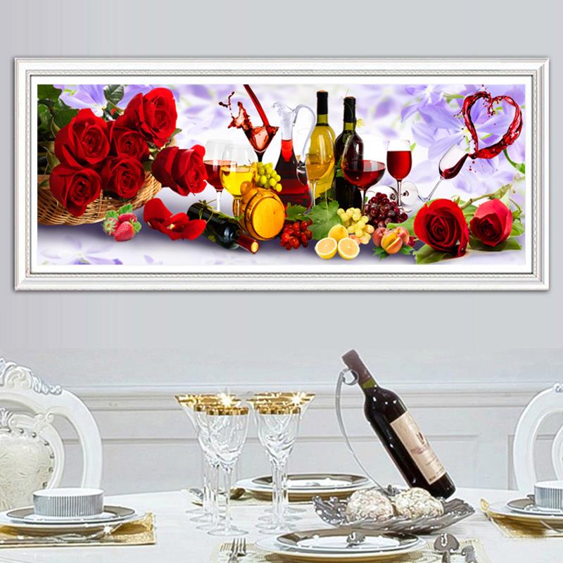 5d钻石画满钻客厅2024砖石十字绣2025年新款简约现代餐厅红酒玫瑰