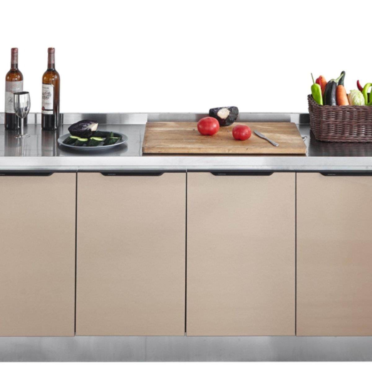 不锈钢厨房橱柜玻璃一体整体组装租房家用简易经济型灶台水槽柜子