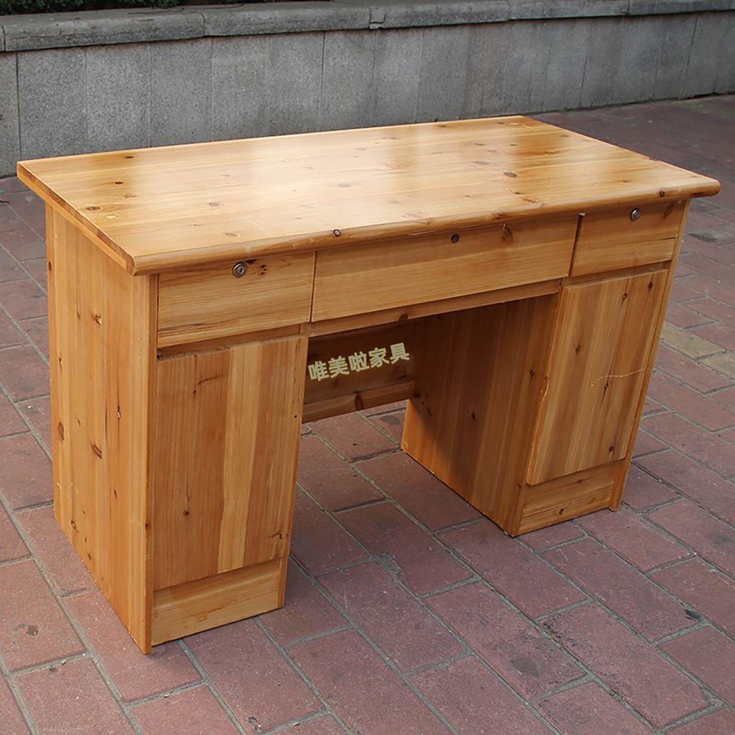 杉木带抽屉柜子办公桌中式原木色书桌办公台子实木家用单人办公桌