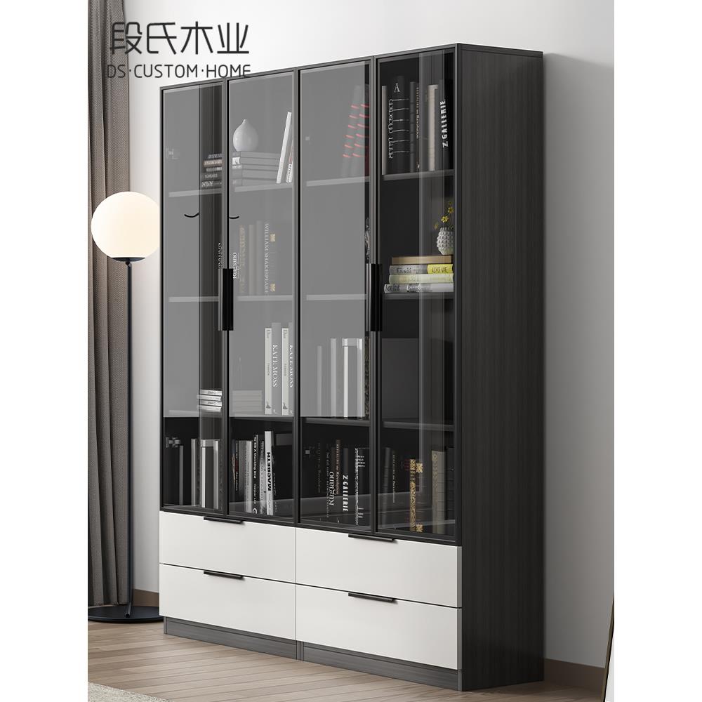 落地带玻璃门书柜橱组合书架简约现代手办展示客厅实木置物收纳柜