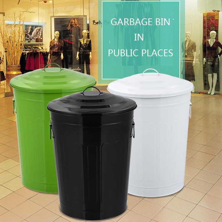 户外大号圆形分类垃圾桶可回收带轮收纳桶烤漆有盖铁桶小区果皮箱