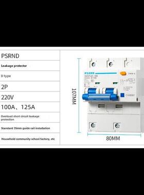 漏电断路器2P125A漏电保护空气开关家用短路过载Dz47Le漏电保护