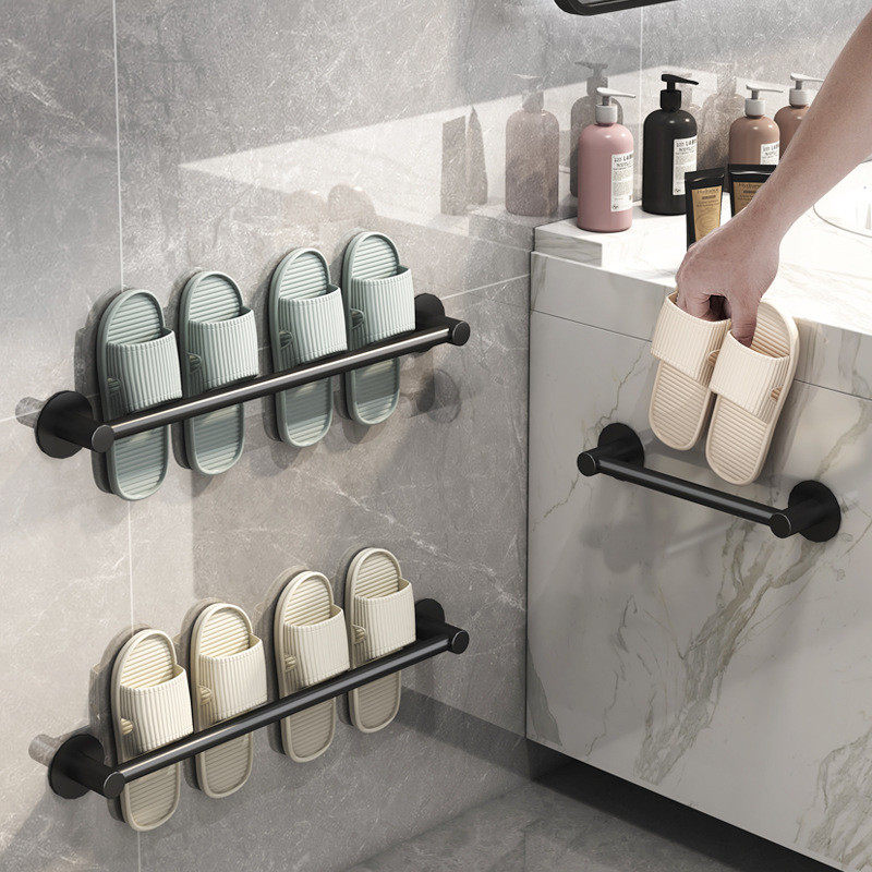 太空铝免打孔壁挂式浴室拖鞋架墙上置物架卫生间节省空间