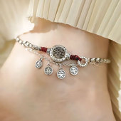 小众设计高级感轻奢百搭脚饰 复古925银平安喜乐山鬼牌脚链新中式