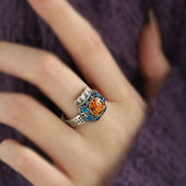 复古925银新中式 福袋滴胶铜钱纹小众戒指女开口可调节做旧食指戒