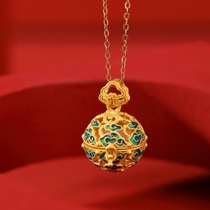 景泰蓝祥云香囊球s925银镀金项链镂空中国风轻奢吊坠女友生日礼物