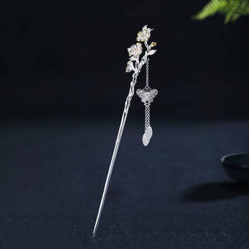 十二月令桃花s925银古风汉服发簪