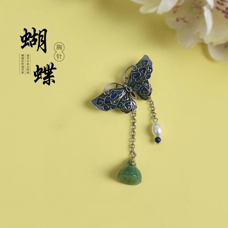 S925银古风旗袍胸花女领别针胸针