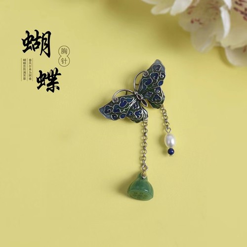 S925银古风旗袍胸花女领别针胸针