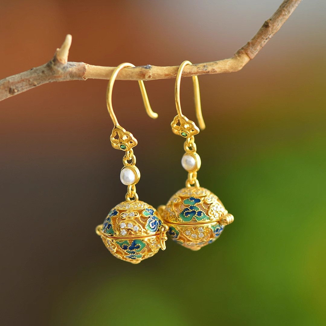 祥云可打开无火扩香香囊球耳环