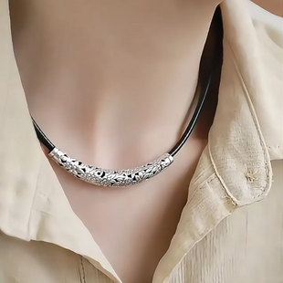 复古925银繁花弯管项链女新中式民族风国风小众高级感百搭颈链