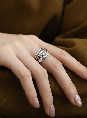 925银复古做旧福袋开口食指戒女